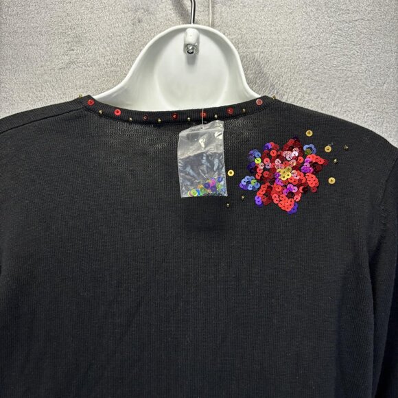 NEW Quacker Factory Floral Sequin Sweater Size XS Black‎ Holiday Long Sleeve Top - Picture 12 of 13